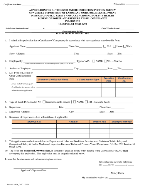 Application for Authorized and Registered Inspection Agency - New Jersey Download Pdf