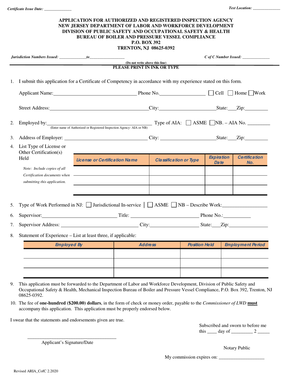 New Jersey Application for Authorized and Registered Inspection Agency ...