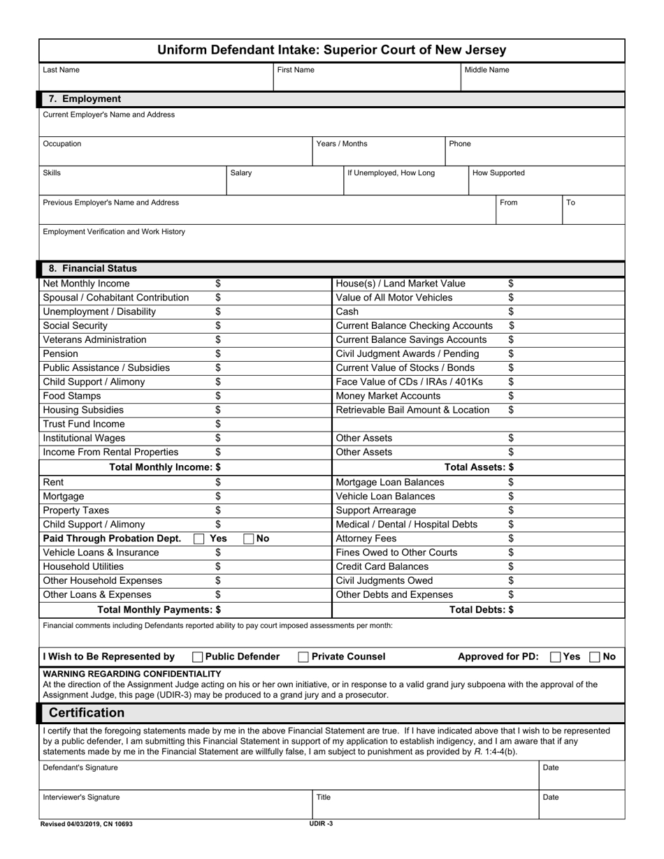 Form 10693 Application for Public Defender (5a) - for Family Matters - New Jersey (English / Spanish), Page 3