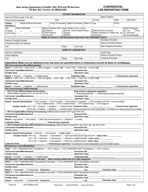 Form DHAS-43 Confidential Laboratory Report - New Jersey