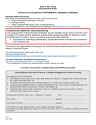 Form SCH-7 &quot;Notice of Availability of Supplemental Newborn Screening&quot; - New Jersey