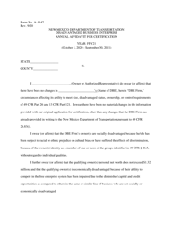 Form A-1147 &quot;Dbe Annual Affidavit for Certification&quot; - New Mexico, 2021