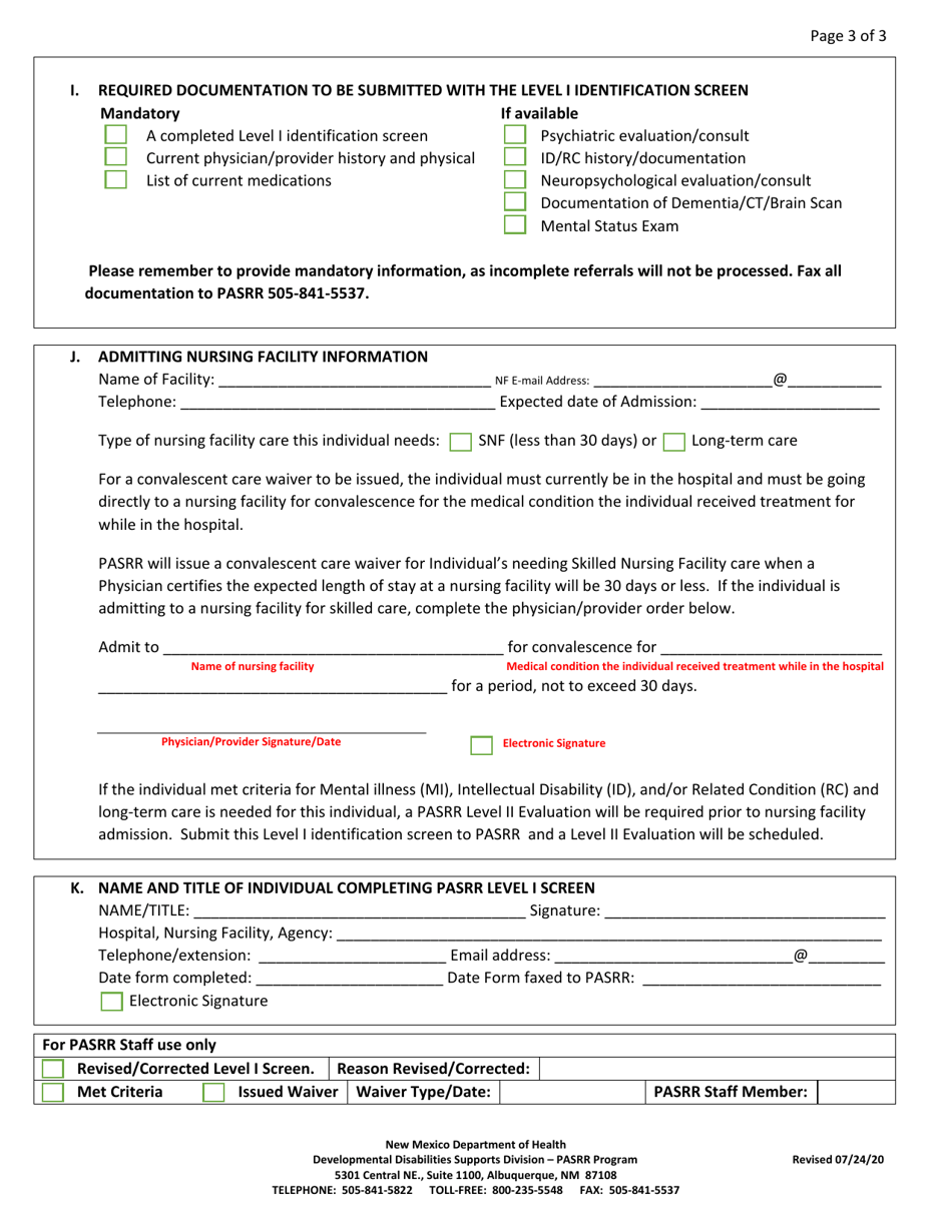 New Mexico Pasrr Level I Identification Screen - New Mexico, Page 3
