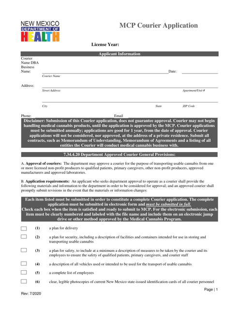 Mcp Courier Application - New Mexico Download Pdf