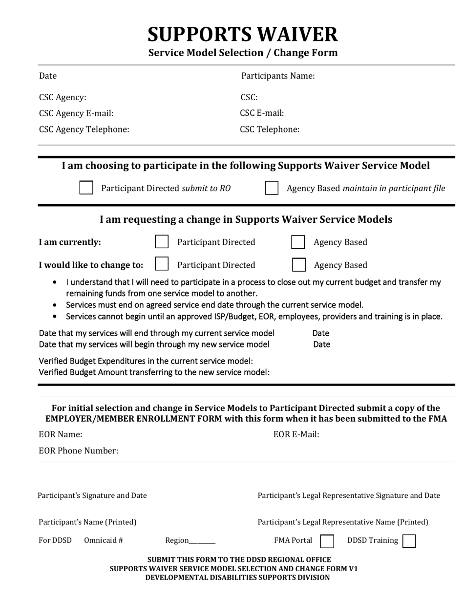Supports Waiver Service Model Selection / Change Form - New Mexico, Page 1