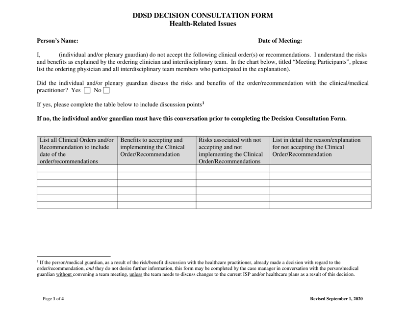 Ddsd Decision Consultation Form - New Mexico Download Pdf