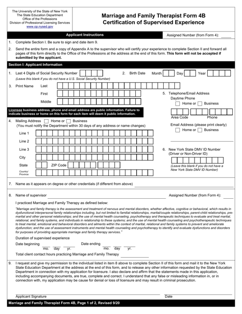 Marriage and Family Therapist Form 4B  Printable Pdf