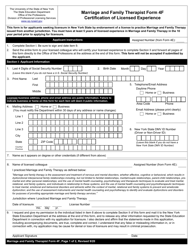 Document preview: Marriage and Family Therapist Form 4F Certification of Licensed Experience - New York