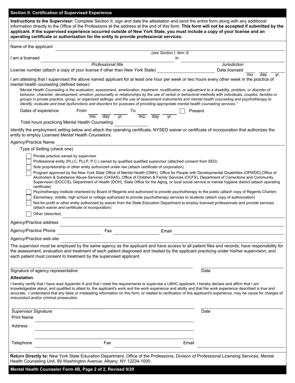 Mental Health Counseling Form 4B Download Fillable PDF or Fill Online ...