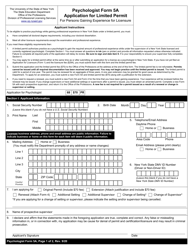 Psychologist Form 5A Application for Limited Permit for Persons Gaining Experience for Licensure - New York