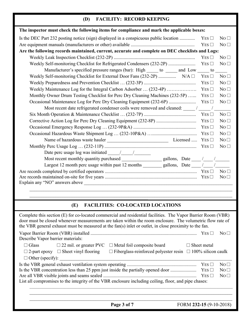 Form 232-15 Part 232 Dry Cleaning Compliance Inspection Report - New York, Page 3