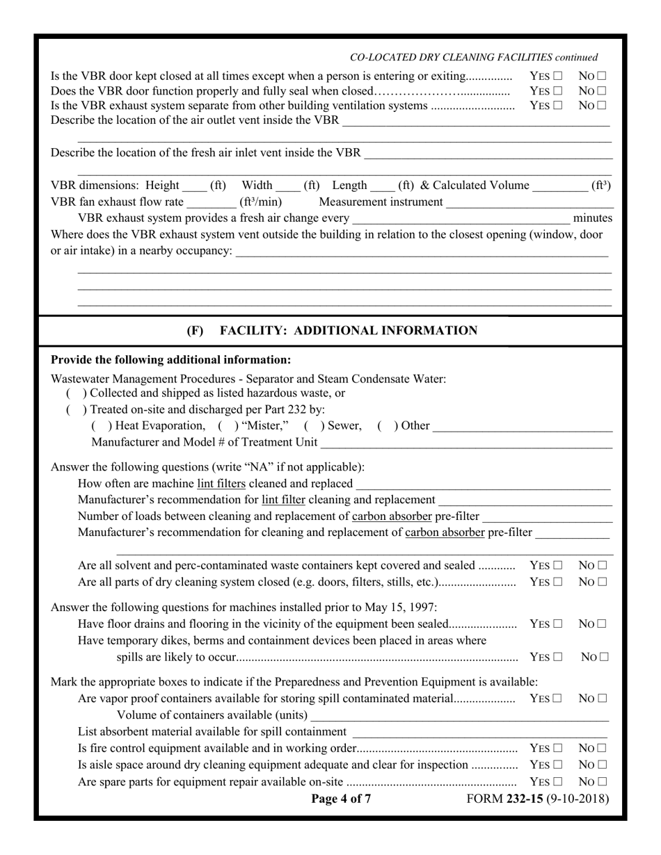 Form 232-15 Part 232 Dry Cleaning Compliance Inspection Report - New York, Page 4