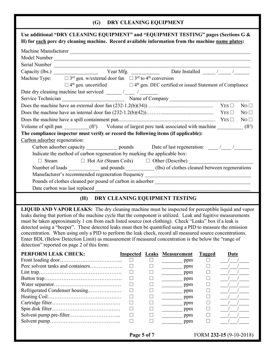 Form 232-15 Part 232 Dry Cleaning Compliance Inspection Report - New York, Page 5
