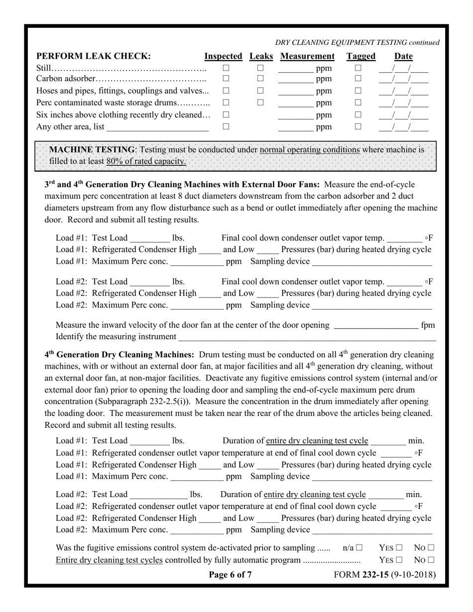 Form 232-15 Part 232 Dry Cleaning Compliance Inspection Report - New York, Page 6