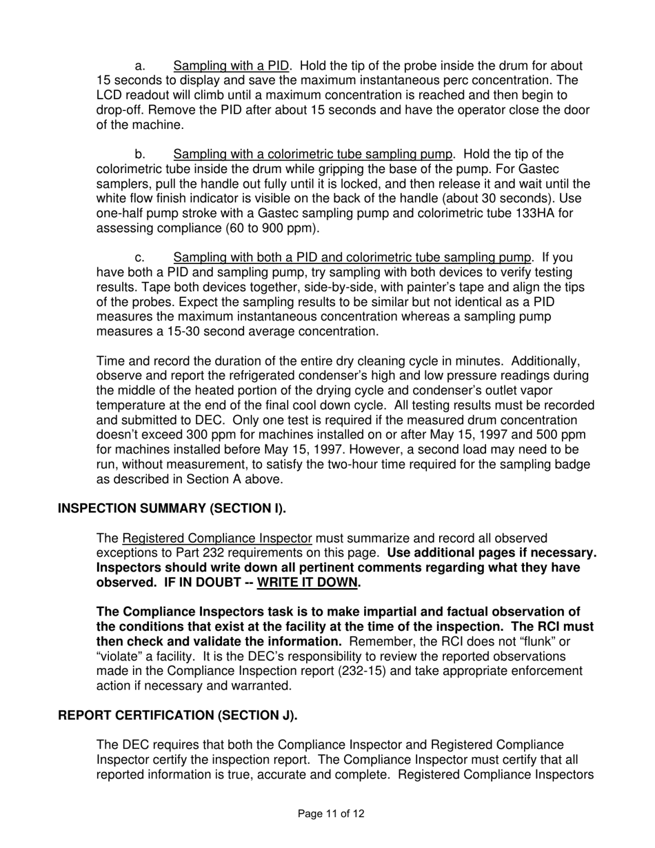 Instructions for Form 232-15 Part 232 Dry Cleaning Facility Compliance Inspection Report - New York, Page 11