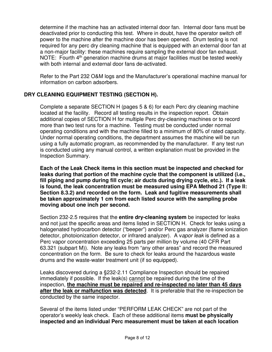Instructions for Form 232-15 Part 232 Dry Cleaning Facility Compliance Inspection Report - New York, Page 8