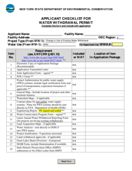 Document preview: Applicant Checklist for Water Withdrawal Permit - New York