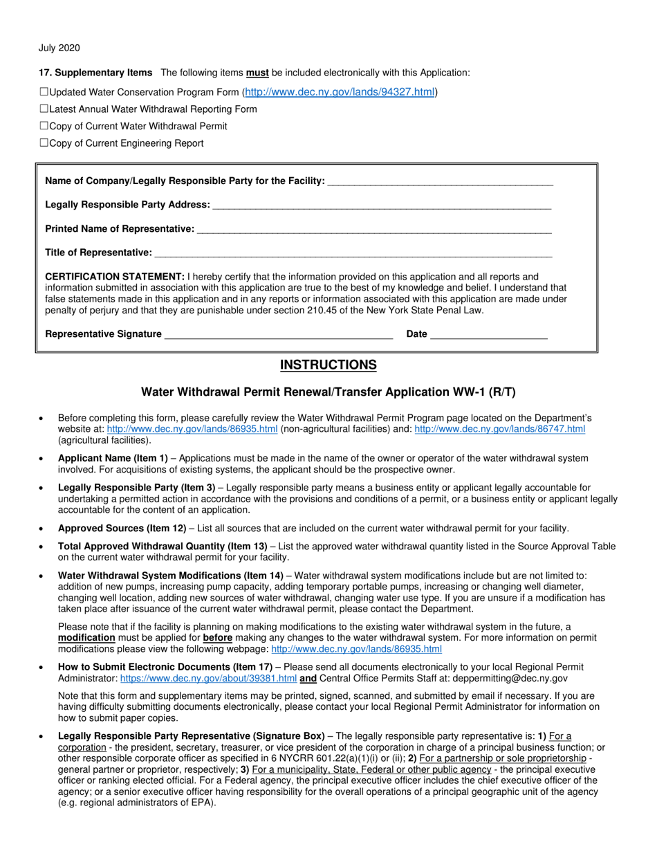 Form WW-1 (R / T) Water Withdrawal Permit Renewal / Transfer Application - New York, Page 2