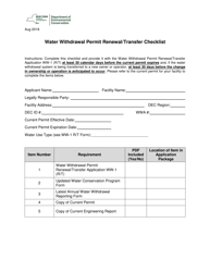 Document preview: Water Withdrawal Permit Renewal/Transfer Checklist - New York