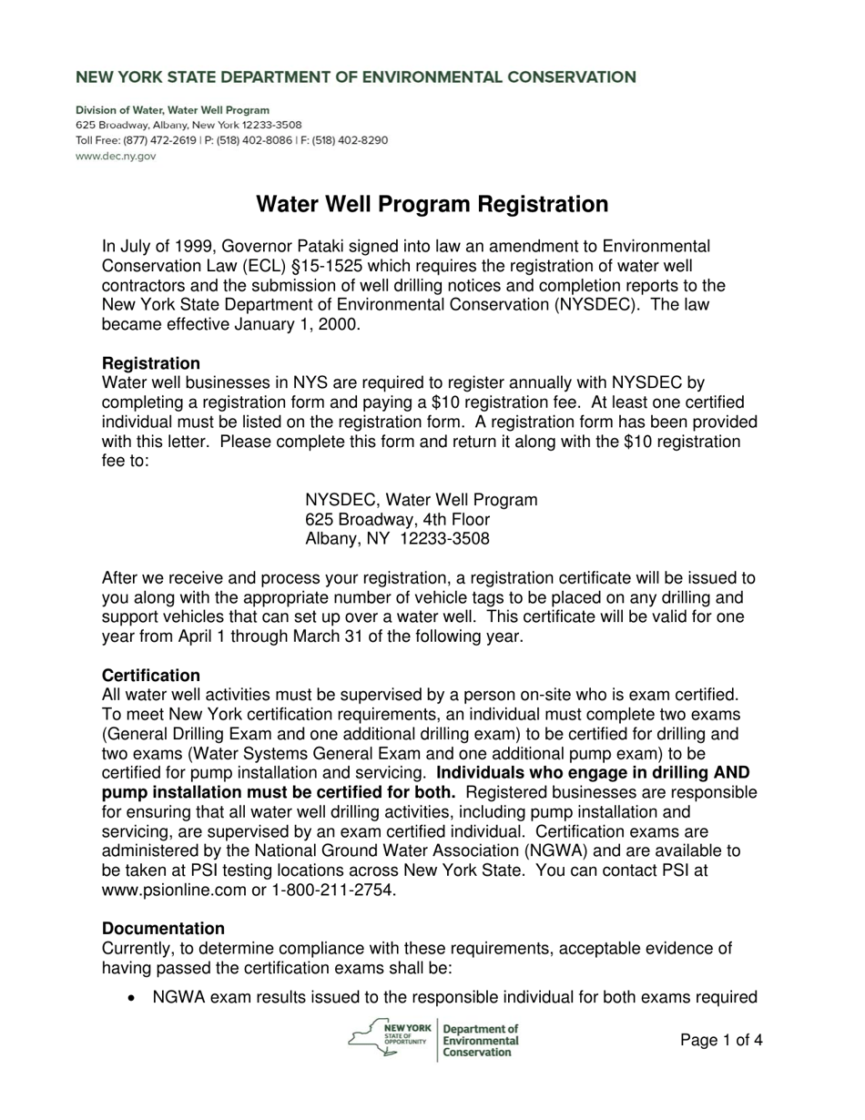 2021 New York New York State Water Well Program Registration Fill Out