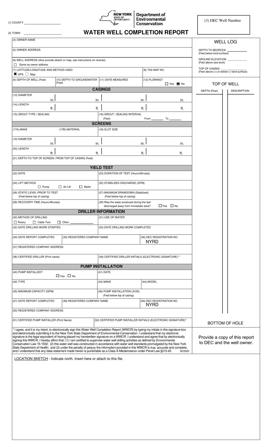 New York Water Well Completion Report Fill Out, Sign Online and
