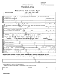 Document preview: Form DOH-1999 Medical/Burial Death Correction Report - New York