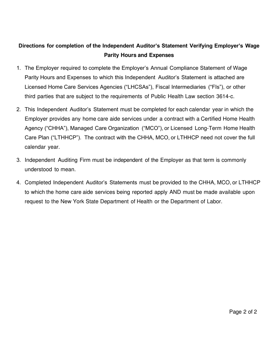 Form LS301 Independent Auditors Statement Verifying Employers Wage Parity Hours and Expenses - New York, Page 2