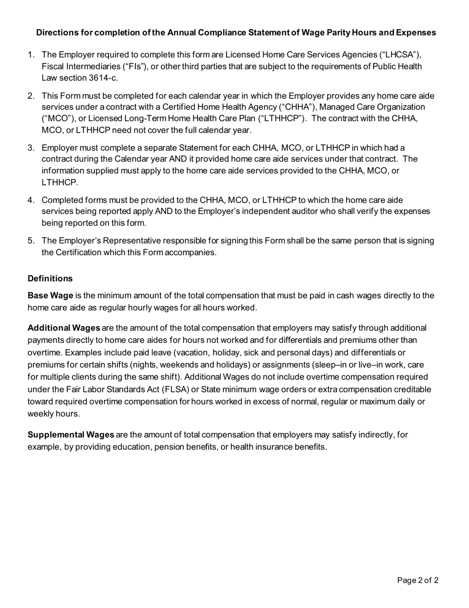 Form LS300 Employers Annual Compliance Statement of Wage Parity, Hours and Expenses - New York, Page 2
