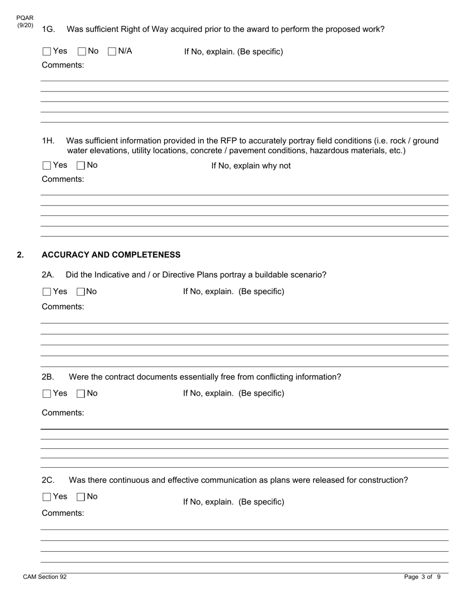 Form PQAR DB Project Quality Assurance Report Design Build - New York, Page 3