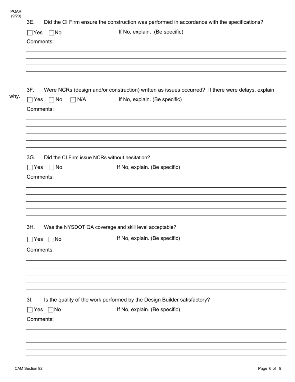 Form PQAR DB Project Quality Assurance Report Design Build - New York, Page 6
