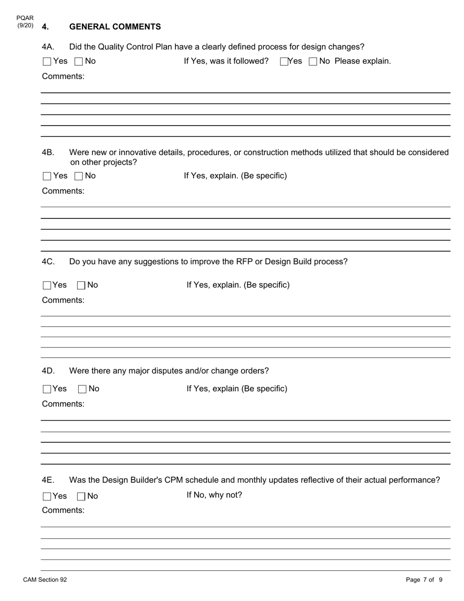 Form PQAR DB Project Quality Assurance Report Design Build - New York, Page 7