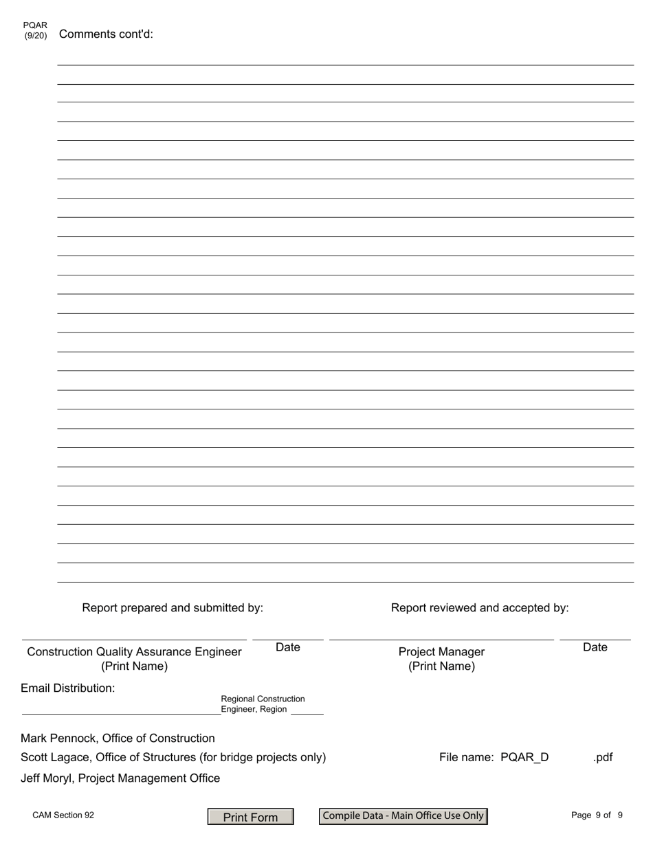 Form PQAR DB Project Quality Assurance Report Design Build - New York, Page 9