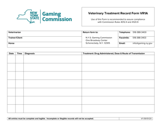 Document preview: Form VR1A Veterinary Treatment Record Form - New York