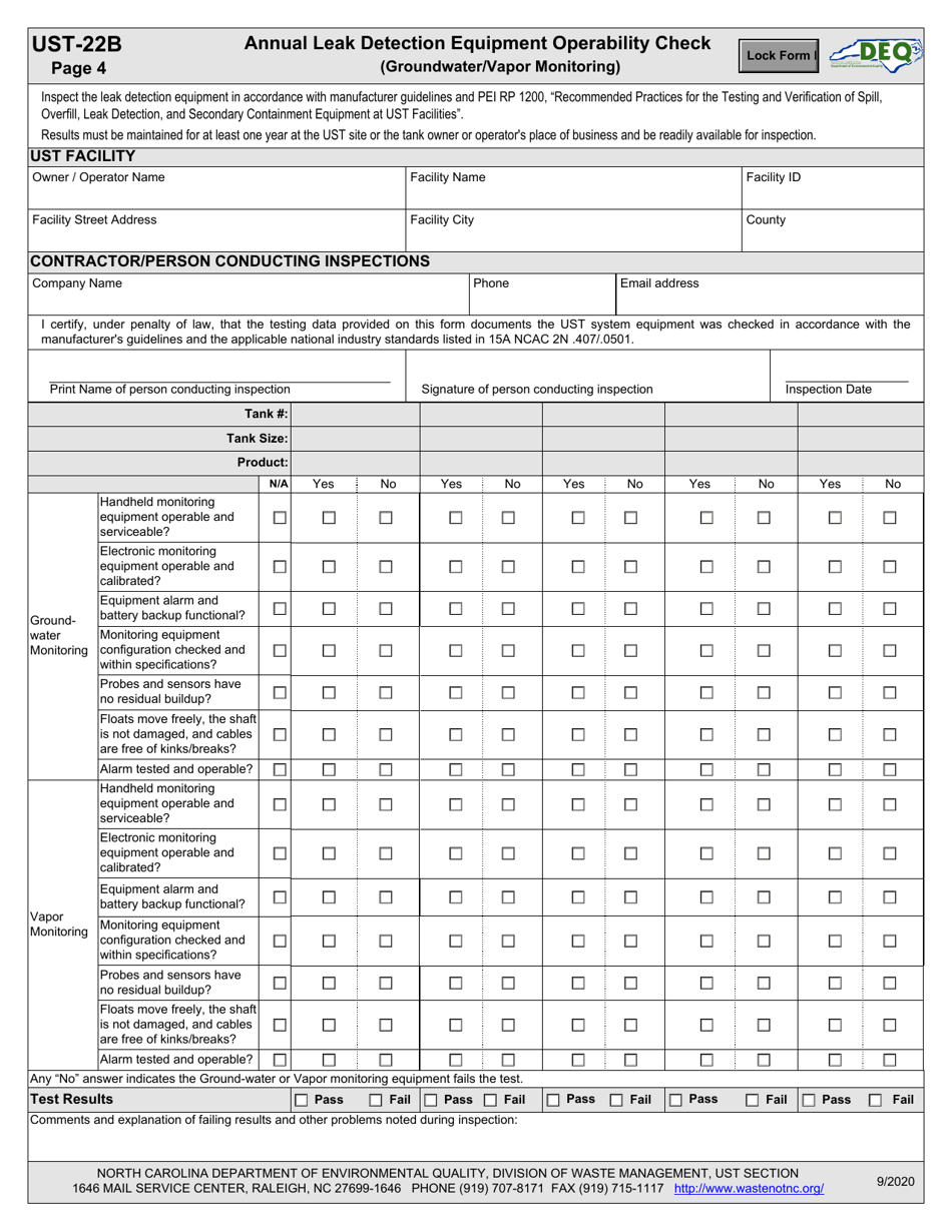 Form UST-22B Annual Leak Detection Equipment Operability Check (Interstitial Sensors) - North Carolina, Page 4