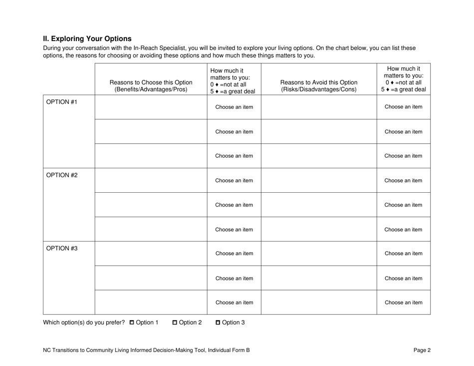 Individual Form B North Carolina Transitions to Community Living Initiative Informed Decision-Making Tool - North Carolina, Page 2