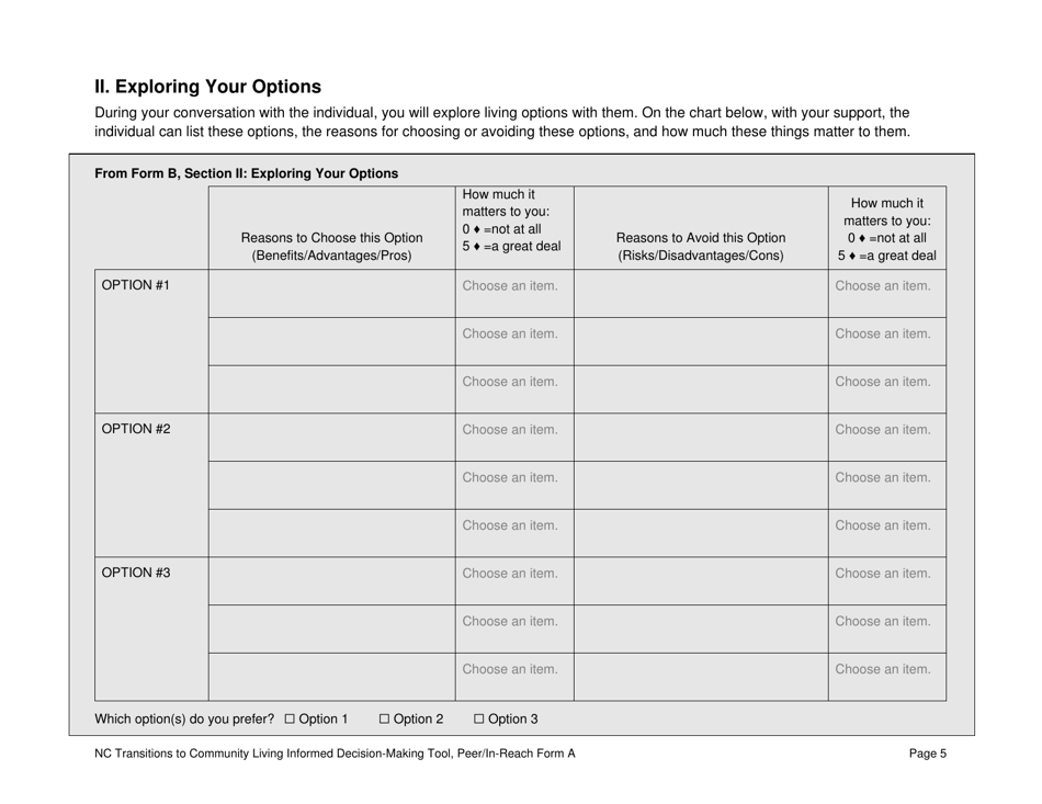 Peer / In-Reach Form A North Carolina Transitions to Community Living Initiative Informed Decision-Making Tool - North Carolina, Page 5