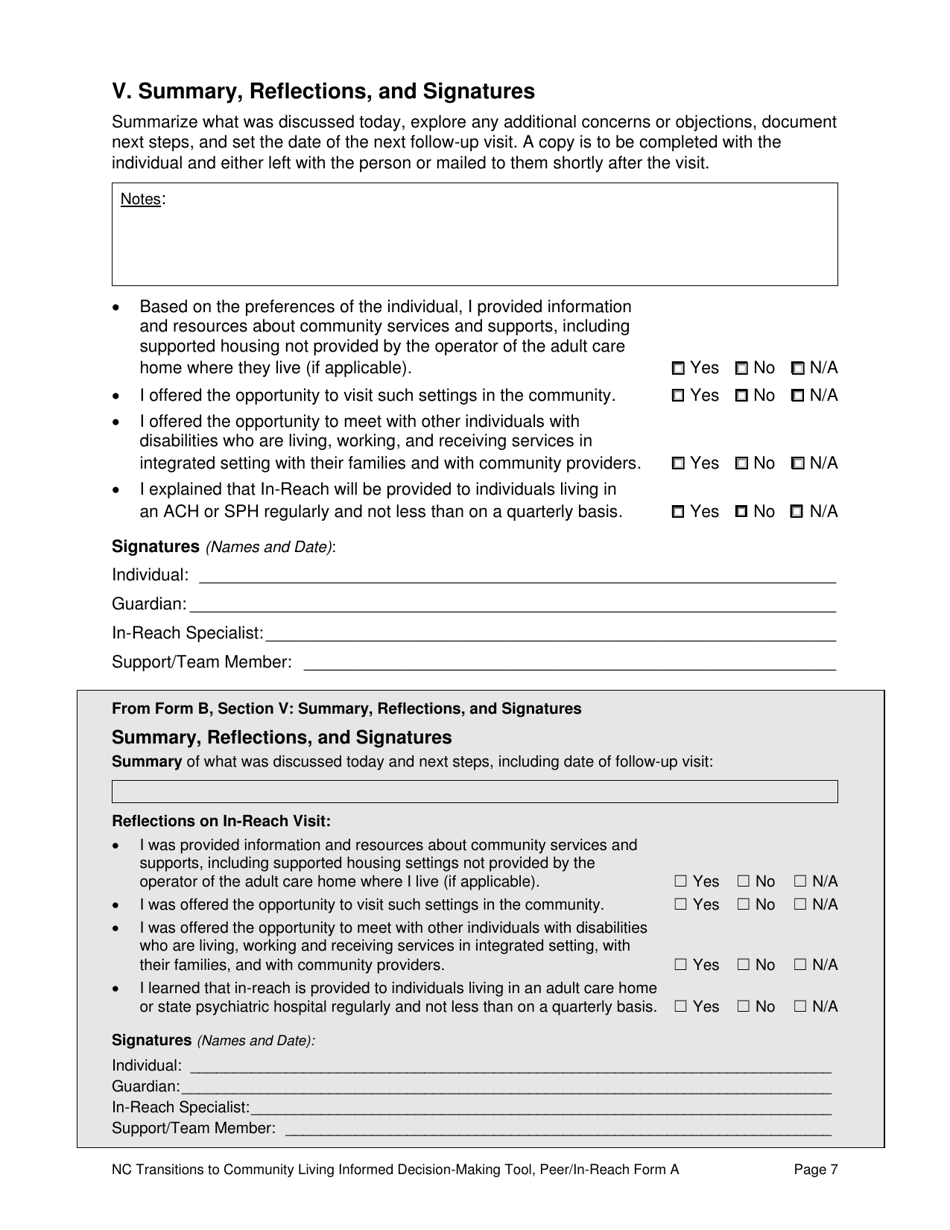 Peer / In-Reach Form A North Carolina Transitions to Community Living Initiative Informed Decision-Making Tool - North Carolina, Page 7