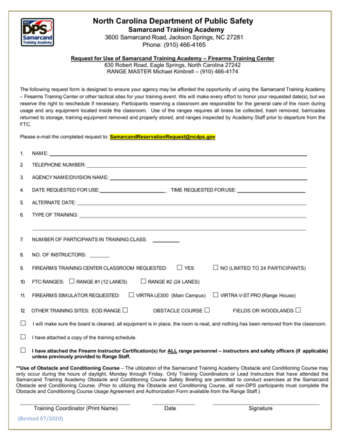 Request for Use of Samarcand Training Academy - Firearms Training Center - North Carolina Download Pdf