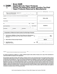 Form B-A-102R Application for Vapor Products Excise Tax Refund for North Carolina Tax-Paid Vapor Products Returned to Manufacturer - North Carolina, Page 2