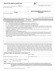 Document preview: Form AOC-G-250 Servicemembers Civil Relief Act Affidavit - North Carolina