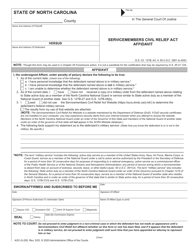 Form AOC-G-250 Servicemembers Civil Relief Act Affidavit - North Carolina