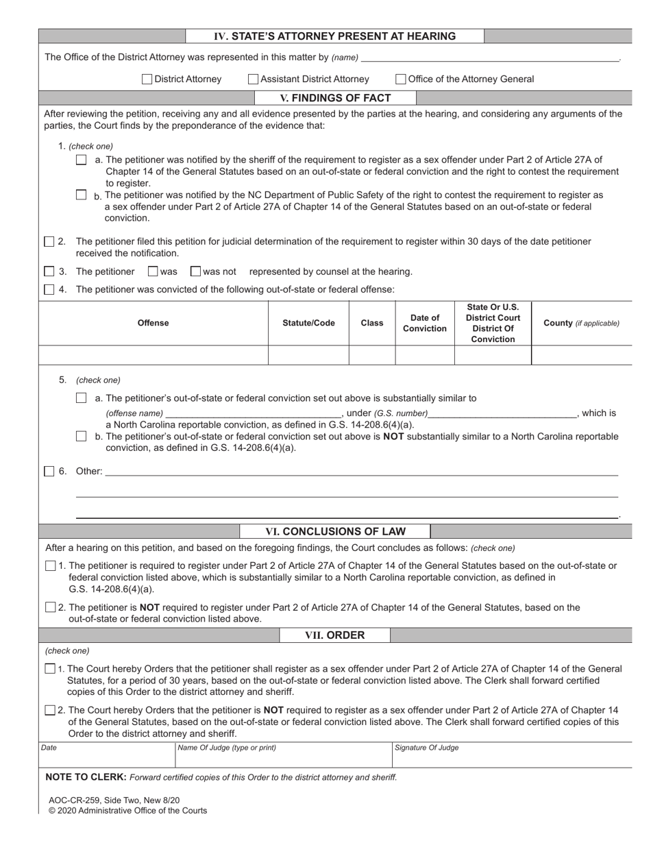 Form Aoc Cr 259 Fill Out Sign Online And Download Fillable Pdf North Carolina Templateroller 4444
