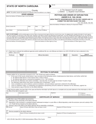 Document preview: Form AOC-CR-293 Petition and Order of Expunction Under G.s. 15a-145.8a (Non-traffic Misdemeanor or Felony Under Age 18 Committed Before Raise the Age) - North Carolina