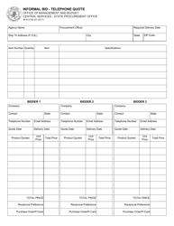 Document preview: Form SFN2706 Informal Bid - Telephone Quote - North Dakota