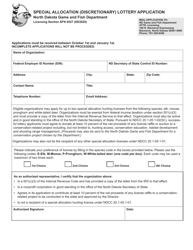 Form SFN6527 &quot;Special Allocation (Discretionary) Lottery Application&quot; - North Dakota