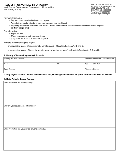 Form SFN51269 Request for Vehicle Information - North Dakota