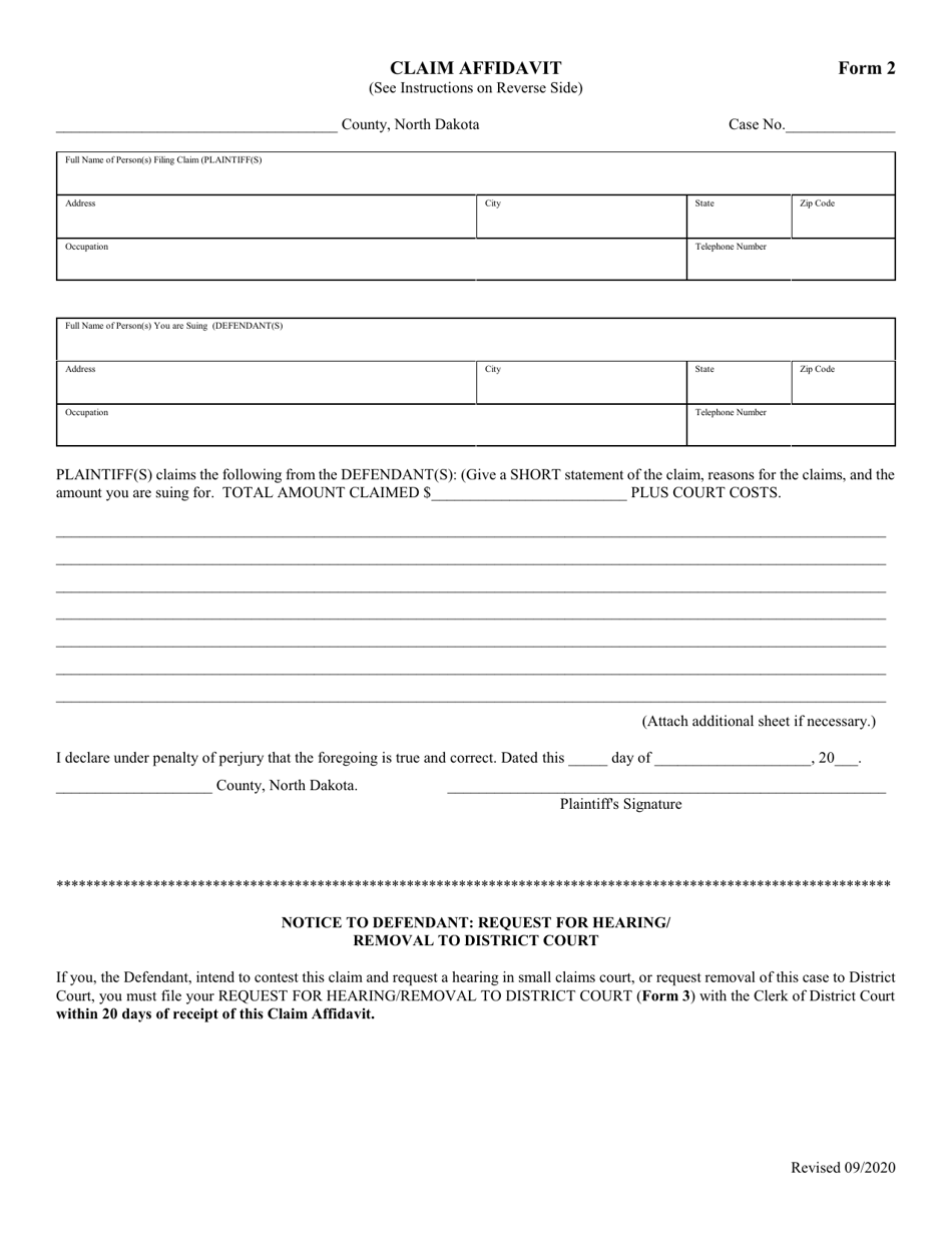 Form 2 - Fill Out, Sign Online and Download Fillable PDF, North Dakota ...