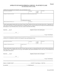 Form 6 &quot;Affidavit of Mailing/Personal Service - Plaintiff's Claim&quot; - North Dakota