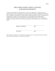 Document preview: Pre-employment Drug Testing Acknowledgement - Ohio