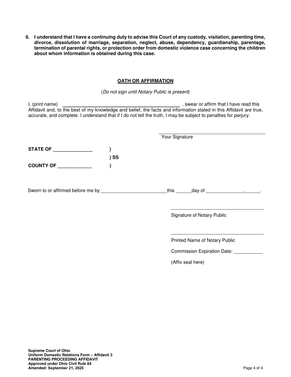 Ohio Parenting Proceeding Affidavit (R.c. 3127.23(A)) - Fill Out, Sign ...